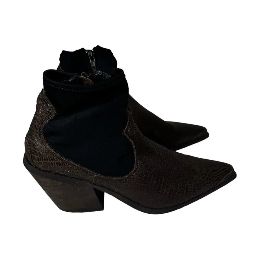 Free People Jackson West Ankle Boot 37 7 Brown Black Leather Bootie Boho - Picture 3 of 10